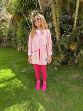 Flamingo Pink Linen Embroidery Shirt