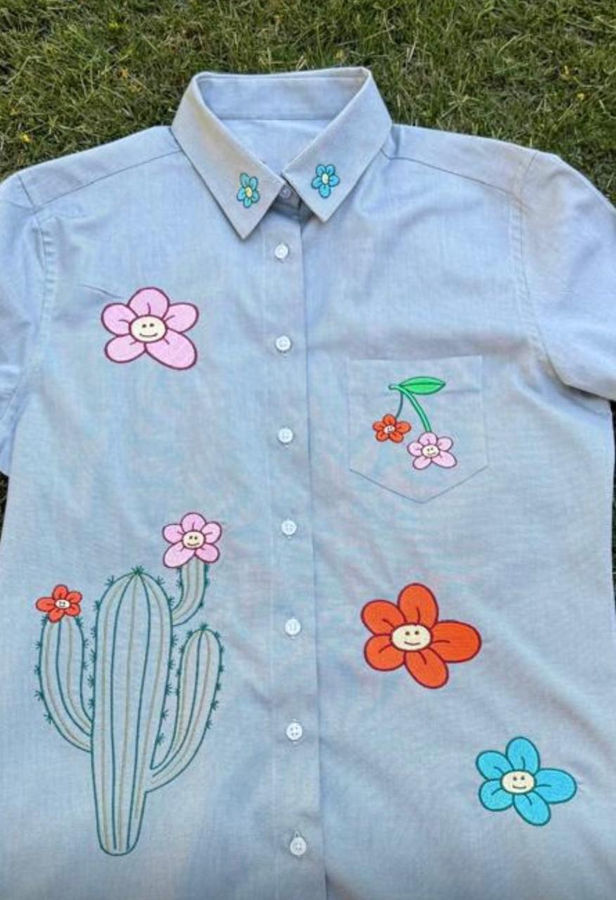 Groovy Green Embroidery Shirt