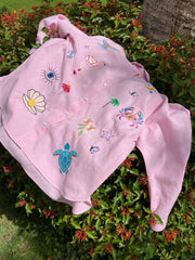Flamingo Pink Linen Embroidery Shirt