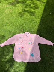 Flamingo Pink Linen Embroidery Shirt